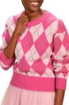 Isaac Mizrahi New York Argyle Crewneck Sweater In Pink