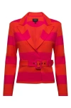 Isaac Mizrahi New York Belted Jacket In Magenta/orange Cabana Stripe
