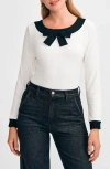 Isaac Mizrahi New York Bow Rib Top In Cream/black