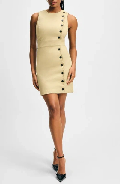 Isaac Mizrahi New York Button Detail Scallop Sheath Dress In Khaki