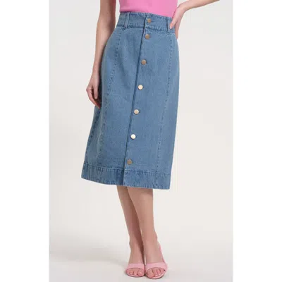 Isaac Mizrahi New York Button Front Denim Skirt In Blue