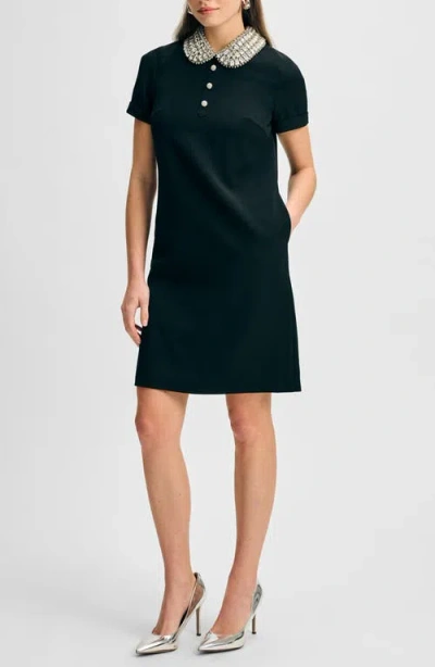 Isaac Mizrahi New York Cady Jewel Collar Shift Dress In Black