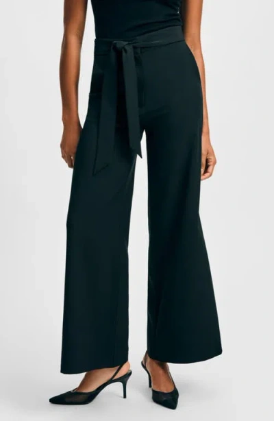 Isaac Mizrahi New York Cady Wide Leg Pants With Tie Waist