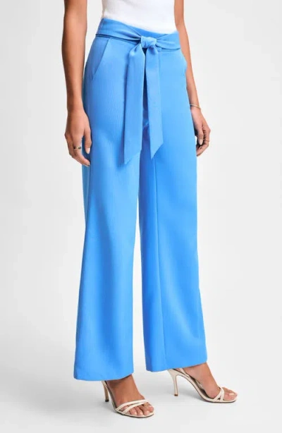 Isaac Mizrahi New York Cady Wide Leg Pants With Tie Waist In Blue