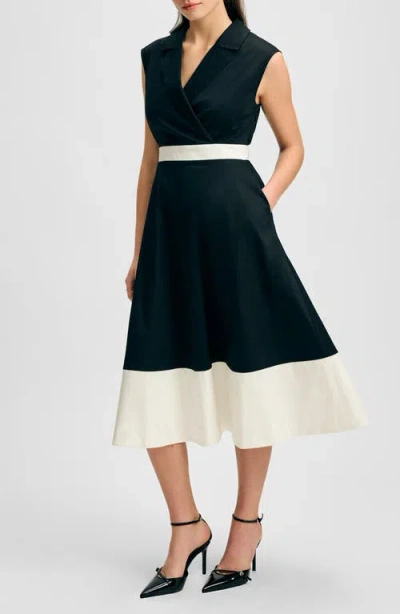 Isaac Mizrahi New York Colorblock Sleeveless Stretch Cotton Midi Dress In Blue