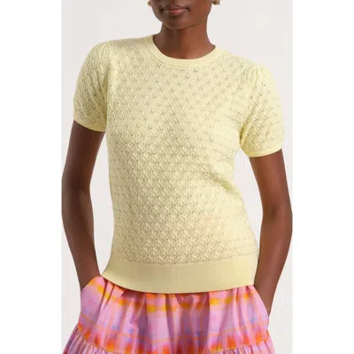 Isaac Mizrahi New York Cotton Blend Pointelle Sweater In Yellow