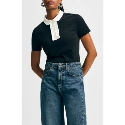 Isaac Mizrahi New York Cotton Ruffle Placket Polo In Black