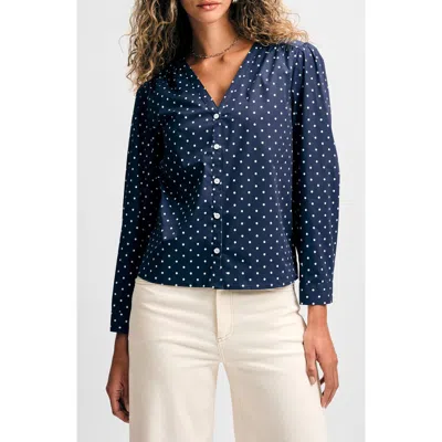 Isaac Mizrahi New York Cotton V-neck Button-up Shirt In Multi