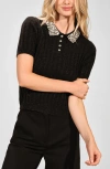 Isaac Mizrahi New York Crystal Accent Polo Sweater In Black