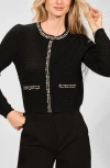 Isaac Mizrahi New York Crystal Crop Cardigan In Black