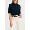 Isaac Mizrahi New York Elbow Sleeve Mock Neck Top In Black