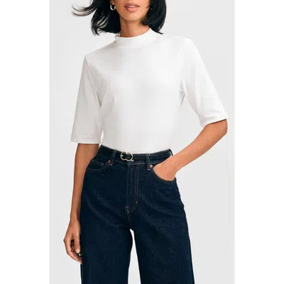 Isaac Mizrahi New York Elbow Sleeve Mock Neck Top In Ivory