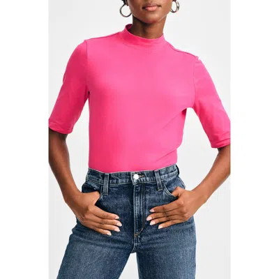 Isaac Mizrahi New York Elbow Sleeve Mock Neck Top In Magenta