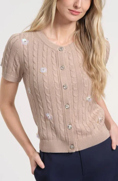 Isaac Mizrahi New York Embellished Cable Stitch Cardigan In Neutral