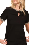 Isaac Mizrahi New York Embellished Jewel Neck Ponte T-shirt In Black