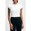 Isaac Mizrahi New York Embroidered Collar Cap Sleeve Button-up Shirt In White