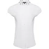 Isaac Mizrahi New York Embroidered Collar Cap Sleeve Button-up Shirt In White/black