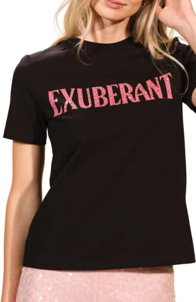 Isaac Mizrahi New York Exuberant Rhinestone Stretch Cotton T-shirt In Black