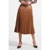 Isaac Mizrahi New York Faux Leather Accordion Pleat Midi Skirt In Brown
