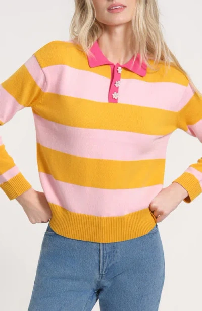 Isaac Mizrahi New York Floral Button Rugby Sweater In Multi