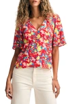 Isaac Mizrahi New York Floral Flutter Sleeve Button-up Top