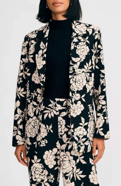 Isaac Mizrahi New York Floral Jacket In Black/ivory