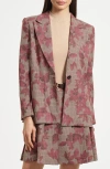 Isaac Mizrahi New York Floral Plaid Blazer In Burgundy