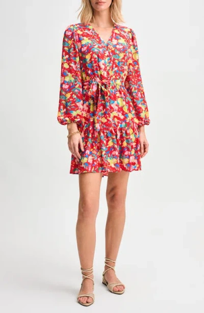 Isaac Mizrahi New York Floral Print Tie Waist Long Sleeve Minidress