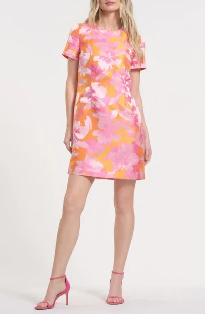 Isaac Mizrahi New York Floral Satin Brocade Minidress In Pink