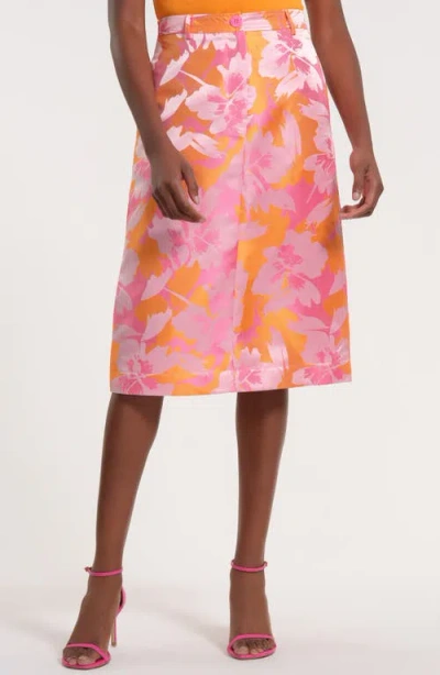 Isaac Mizrahi New York Floral Satin Brocade Pencil Skirt In Multi