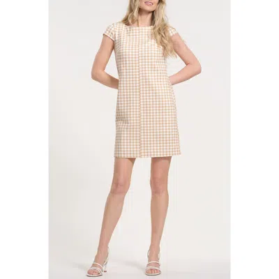 Isaac Mizrahi New York Gingham Cap Sleeve Minidress In Neutral