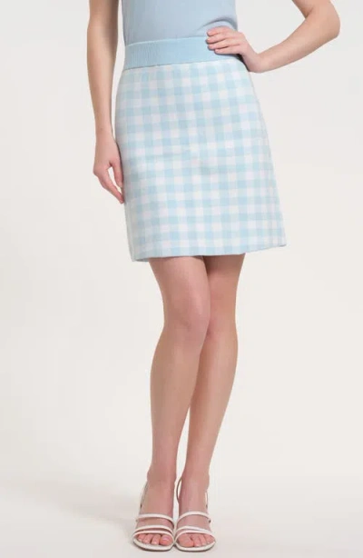 Isaac Mizrahi New York Gingham Sweater Skirt In Blue