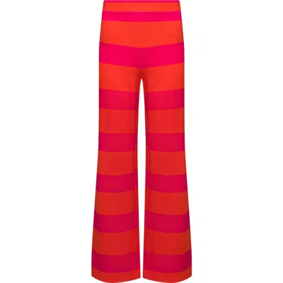 Isaac Mizrahi New York High Waist Wide Leg Pants In Magenta/orange Cabana Stripe