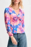 Isaac Mizrahi New York Knot Front Print Top