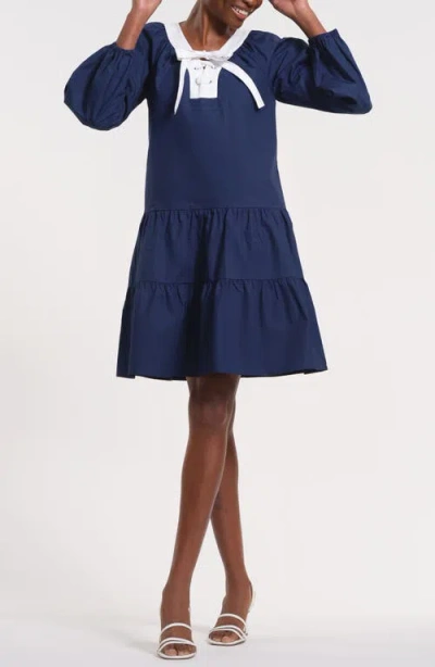 Isaac Mizrahi New York Long Sleeve Ruffle Hem Dress In Blue
