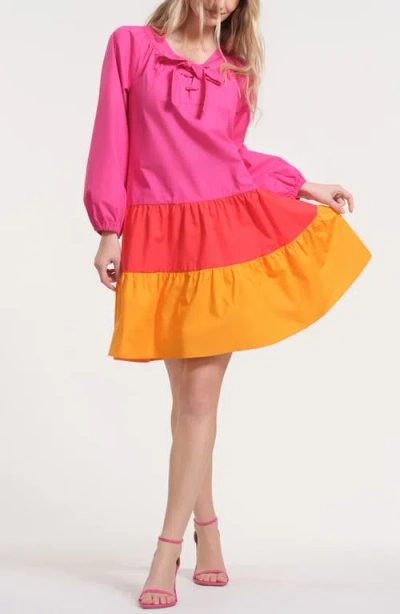 Isaac Mizrahi New York Long Sleeve Ruffle Hem Dress In Multi
