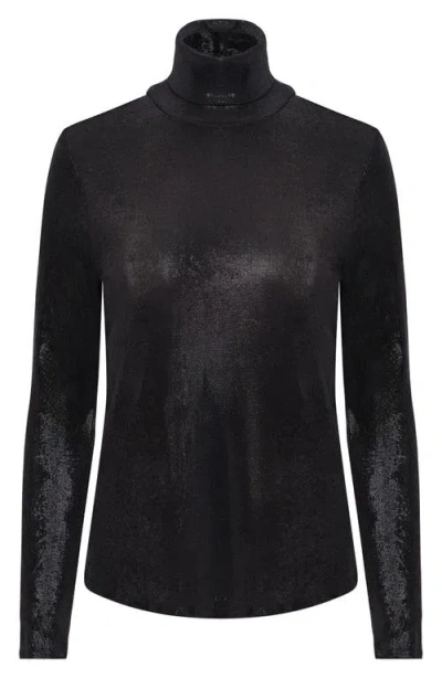 Isaac Mizrahi New York Metallic Turtleneck Sweater In Black