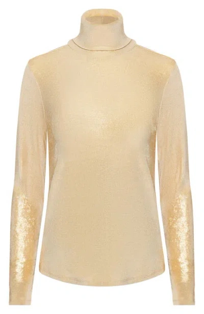 Isaac Mizrahi New York Metallic Turtleneck Sweater In Gold