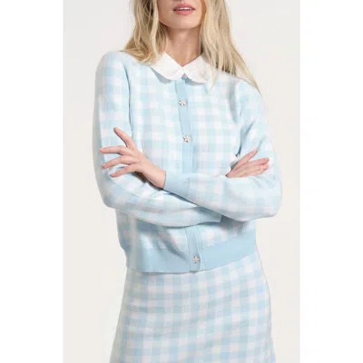 Isaac Mizrahi New York Mixed Media Gingham Cardigan In Blue
