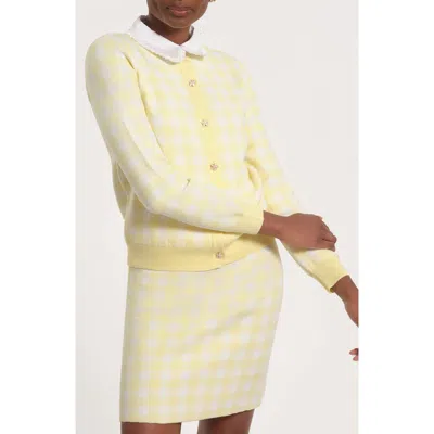 Isaac Mizrahi New York Mixed Media Gingham Cardigan In Yellow