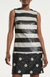 Isaac Mizrahi New York Mixed Print Sequin Shift Dress In Multi