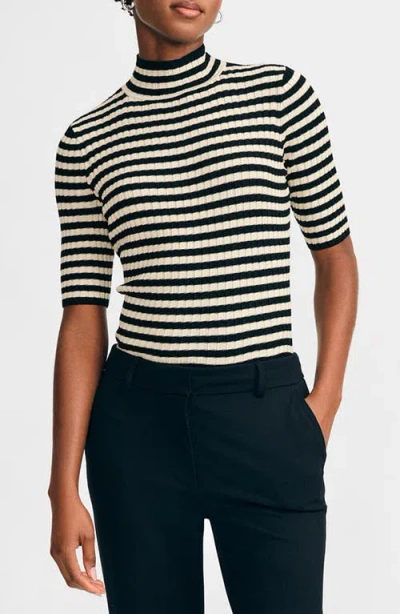 Isaac Mizrahi New York Mock Neck Poor Boy Sweater In Black/ivory