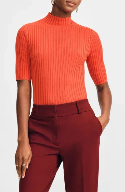 Isaac Mizrahi New York Mock Neck Poor Boy Sweater In Orange