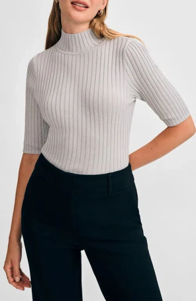 Isaac Mizrahi New York Mock Neck Poor Boy Sweater In Silver