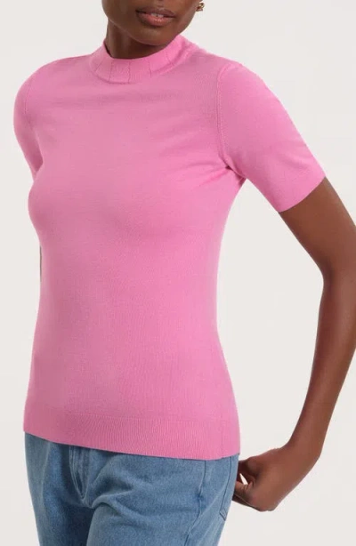 Isaac Mizrahi New York Mock Neck Short Sleeve Sweater In Pink