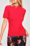 Isaac Mizrahi New York Mock Neck Short Sleeve Sweater In Red