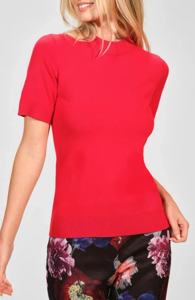 Isaac Mizrahi New York Mock Neck Short Sleeve Sweater In Red