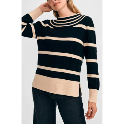 Isaac Mizrahi New York Mock Neck Sweater In Black/ivory