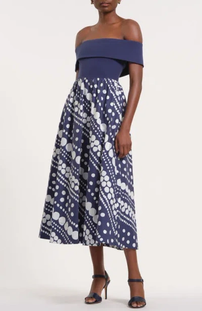 Isaac Mizrahi New York Off The Shoulder Midi Dress In Blue