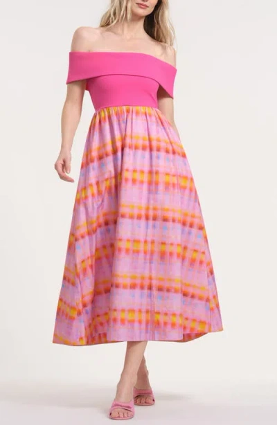 Isaac Mizrahi New York Off The Shoulder Midi Dress In Pink
